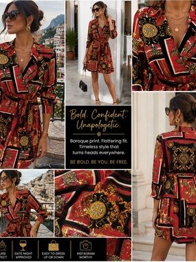 Bebop Wrap Dress Medium Red Gold Baroque Chain Scarf Mediterranean Yacht Club